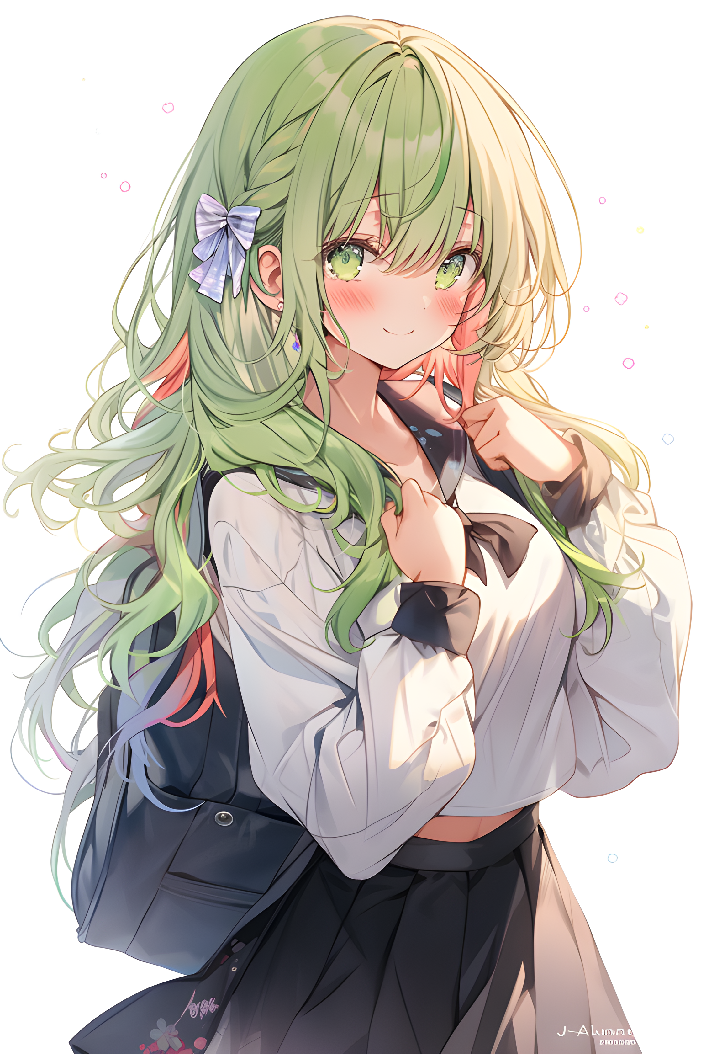 HD Green Long Anime Girl Hair PNG