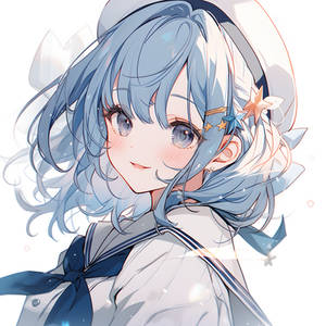 Anime girl with blue hair in a school uniform