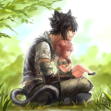 Miqo'te Noct and Lalafell light