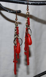 Scrap Metal Blood Red Glass Bead Earrings with Vi