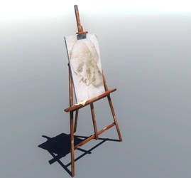 Easel with a sketch of Leonardo da Vinci