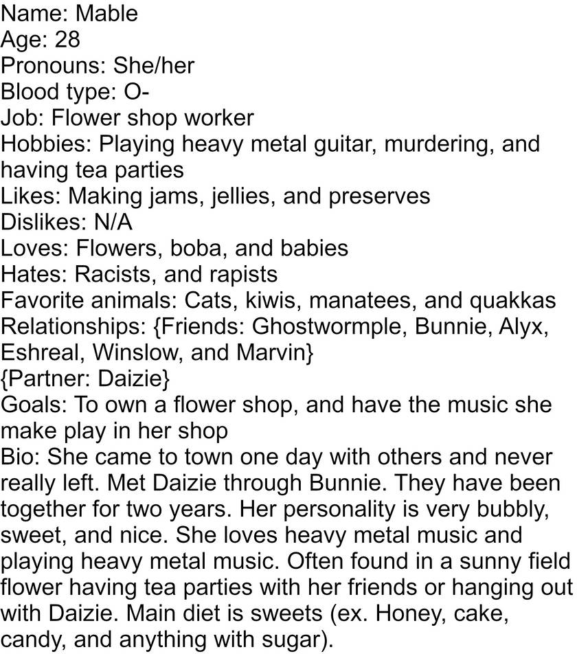 Mable info by Ghostwormple on DeviantArt