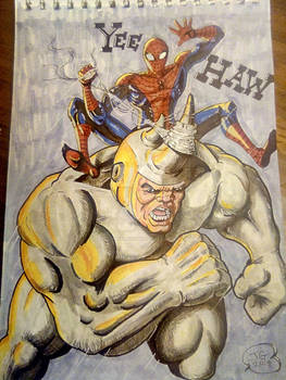 Spider-Man vs Rhino (markers and ink)