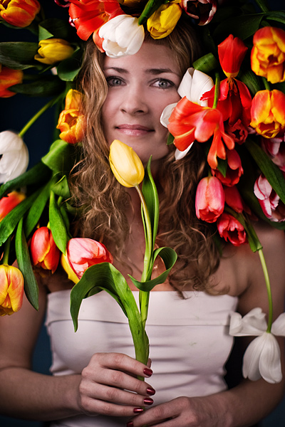 Nastya and tulips