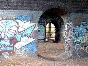 bridge arches with graffiti