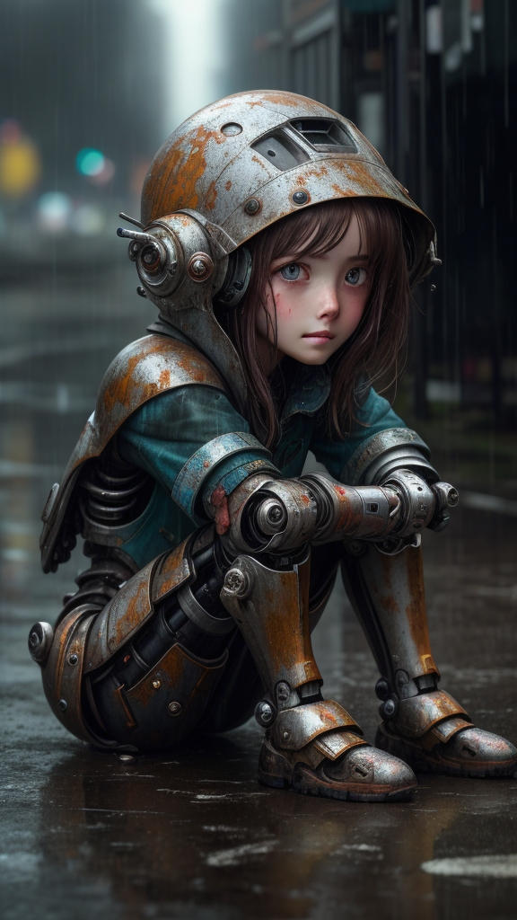 Scrapper very cute girl robot sitting on the by migldesarts on DeviantArt