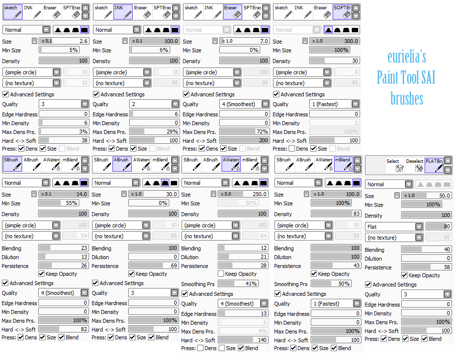 Paint Tool SAI brushes eurielia