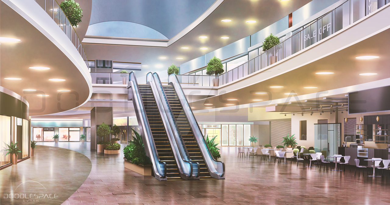 Shopping Mall | Background Illustration Art by doodle-space on DeviantArt