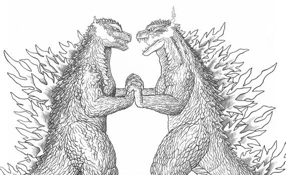 Godzilla 2000 vs Godzilla 2002 (Line Art)