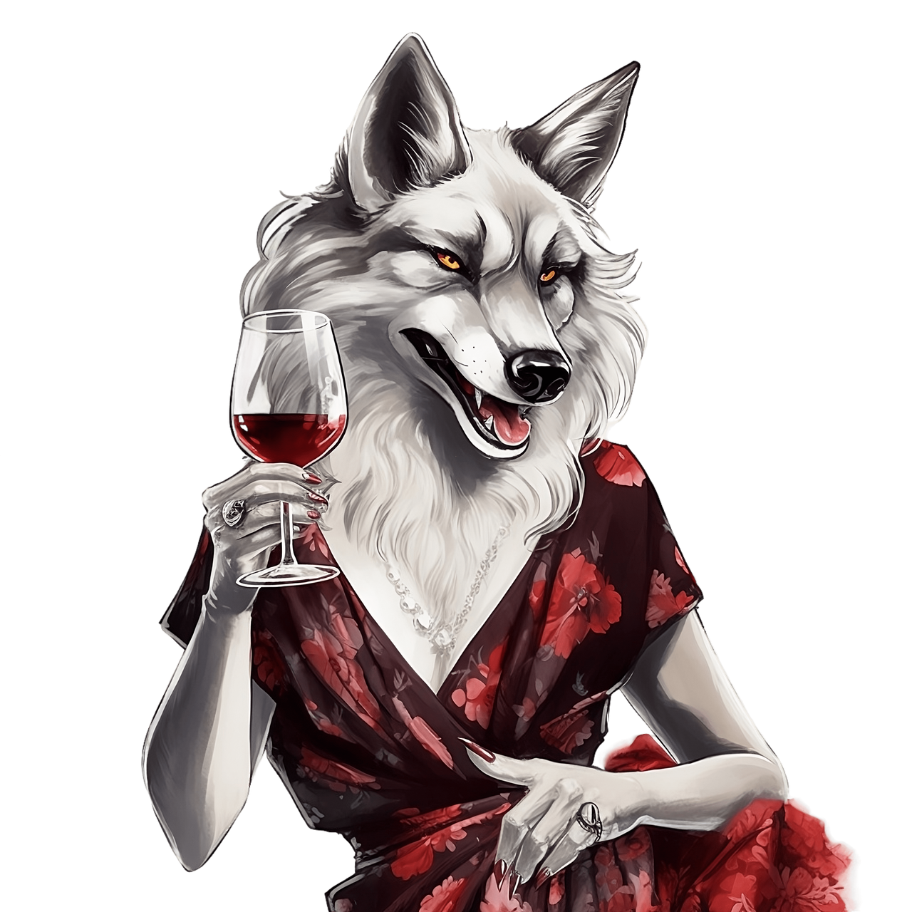 Mysterious Elegance: Wolf Lady with Wine Glass by imaginariumlab on ...