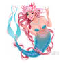 Smiling mermaid with long pink hair