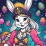 Bunny pirate girl with easter eggs treasure