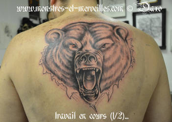 agressive bear for a backpiece of tattoo... step 1