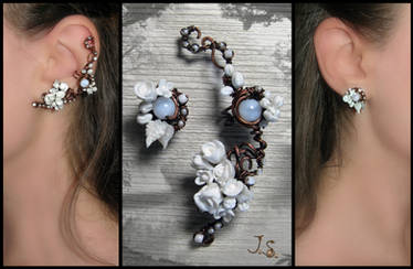 Snowy garden ear cuff and stud