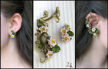 Summer pond earcuff and stud