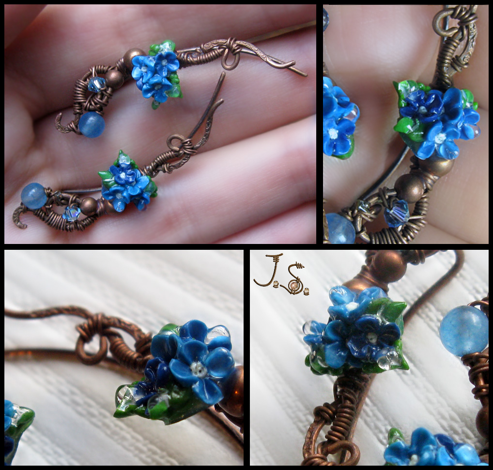 Blue flowers earpins