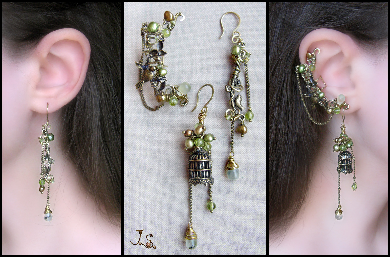 Voices of nightingales-2 ear cuff and earrings