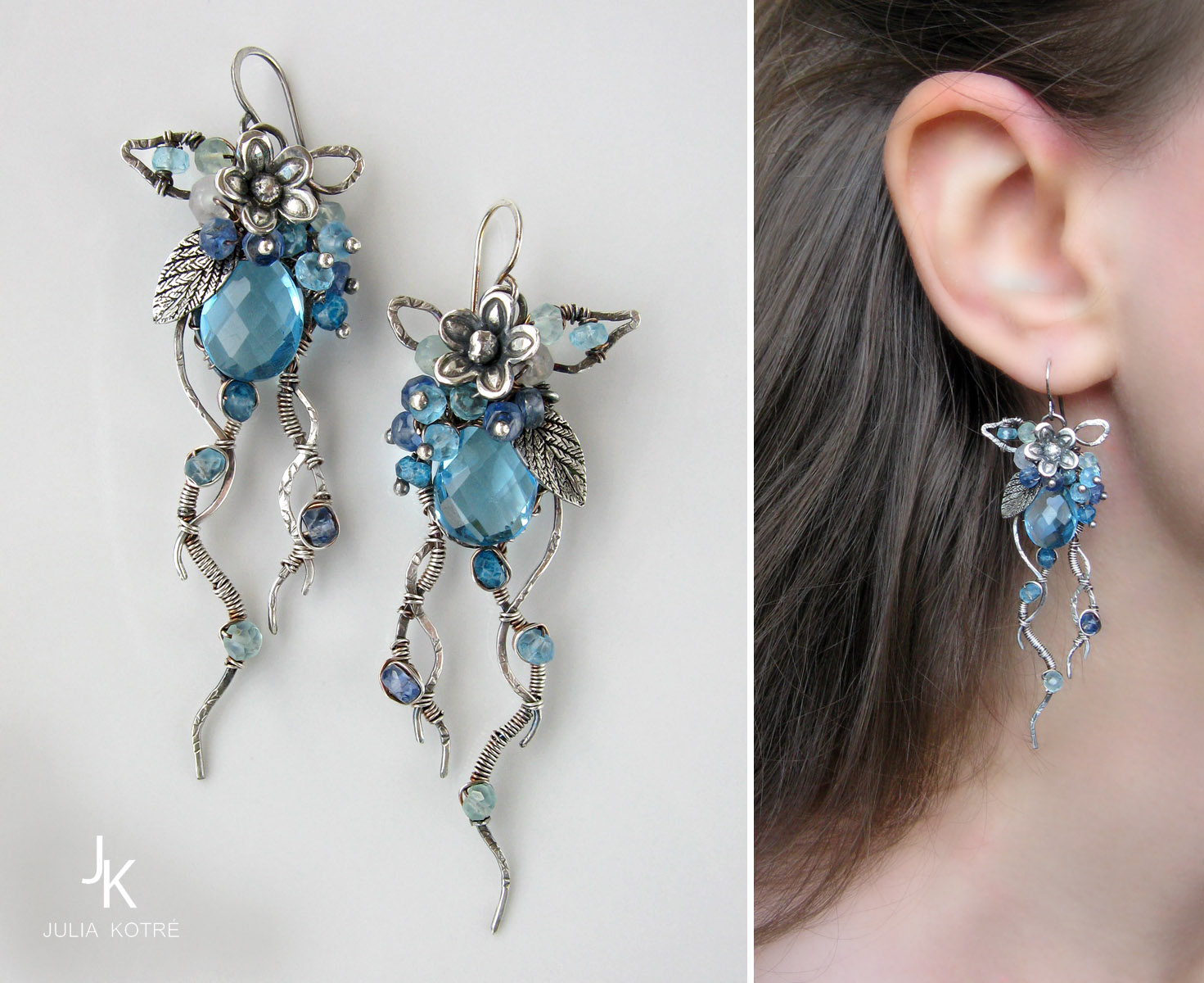 Silver earrings Midnight garden