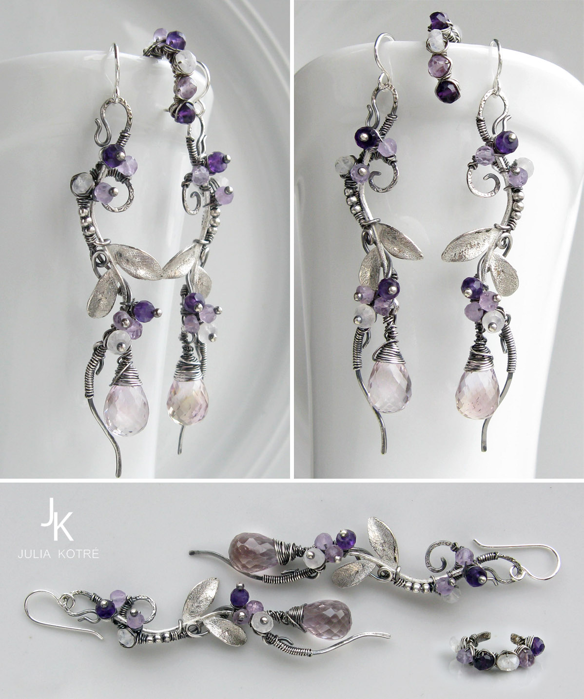 Wisteria branches sterling silver set