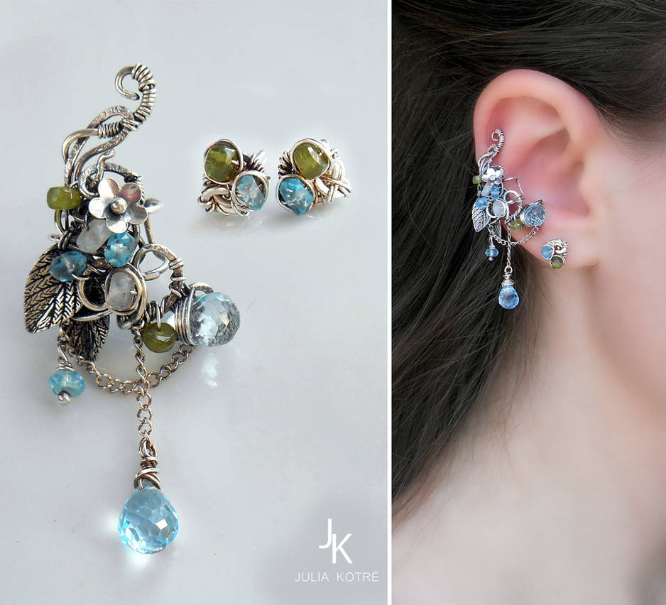 Silver ear cuff and studs by JuliaKotreJewelry on DeviantArt