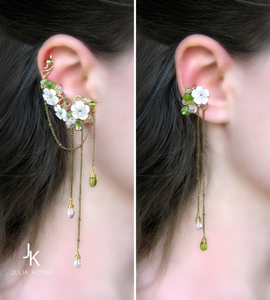 Floral ear cuff set Rain in the apple orchard