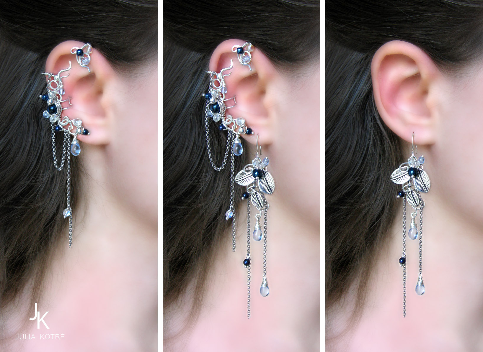 Rain at dawn ear cuff with upper wrap and earrings