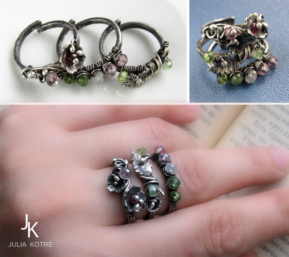 Silver stackable rings Flora by JuliaKotreJewelry