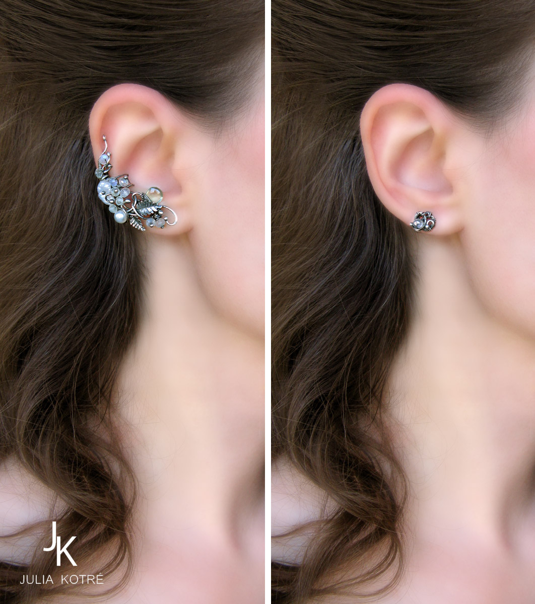 Sterling silver earcuff Snow blossoms