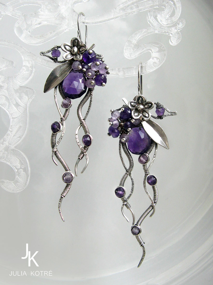 Midnight garden amethyst silver earrings