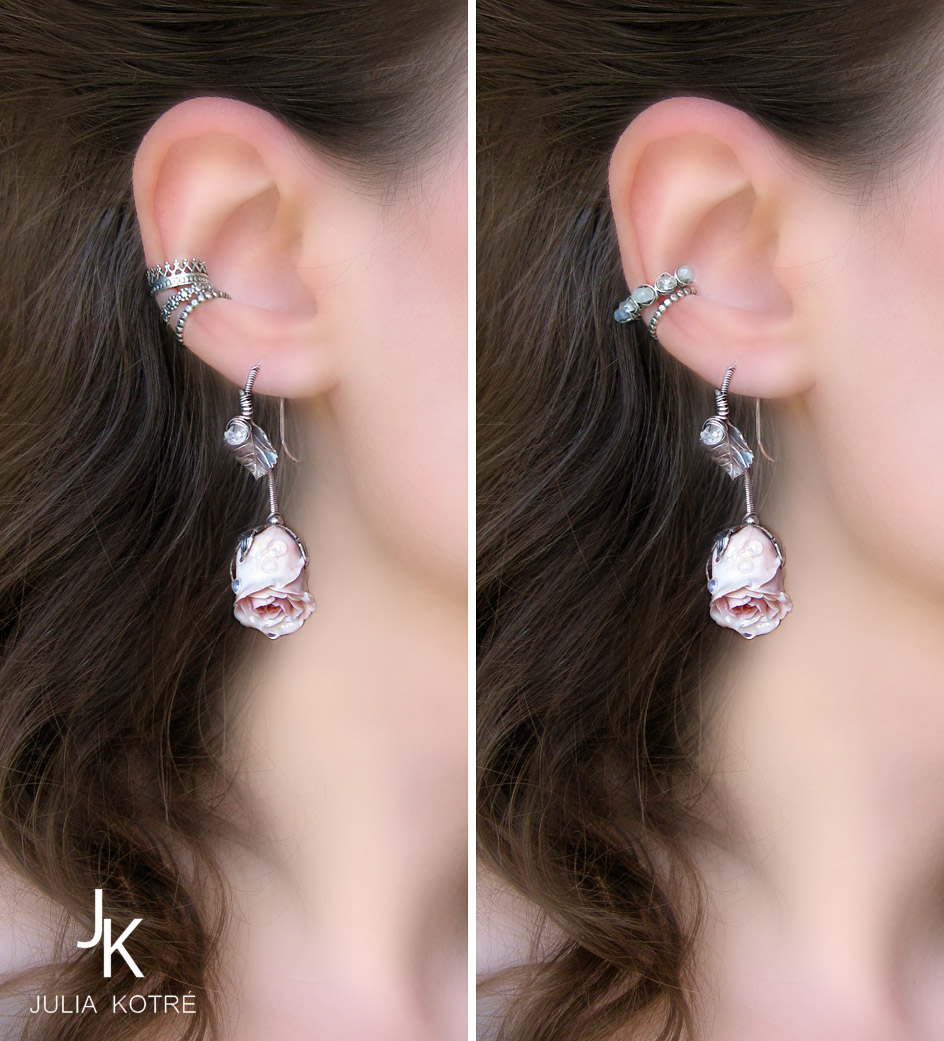 Roses silver earrings and ear cuffs