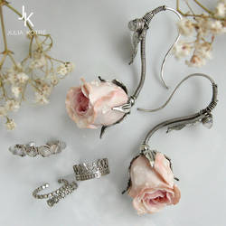 Roses silver earrings and ear cuffs