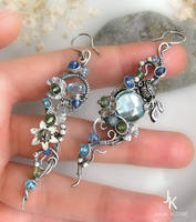 Asymmetrical silver earrings Enchanted pond