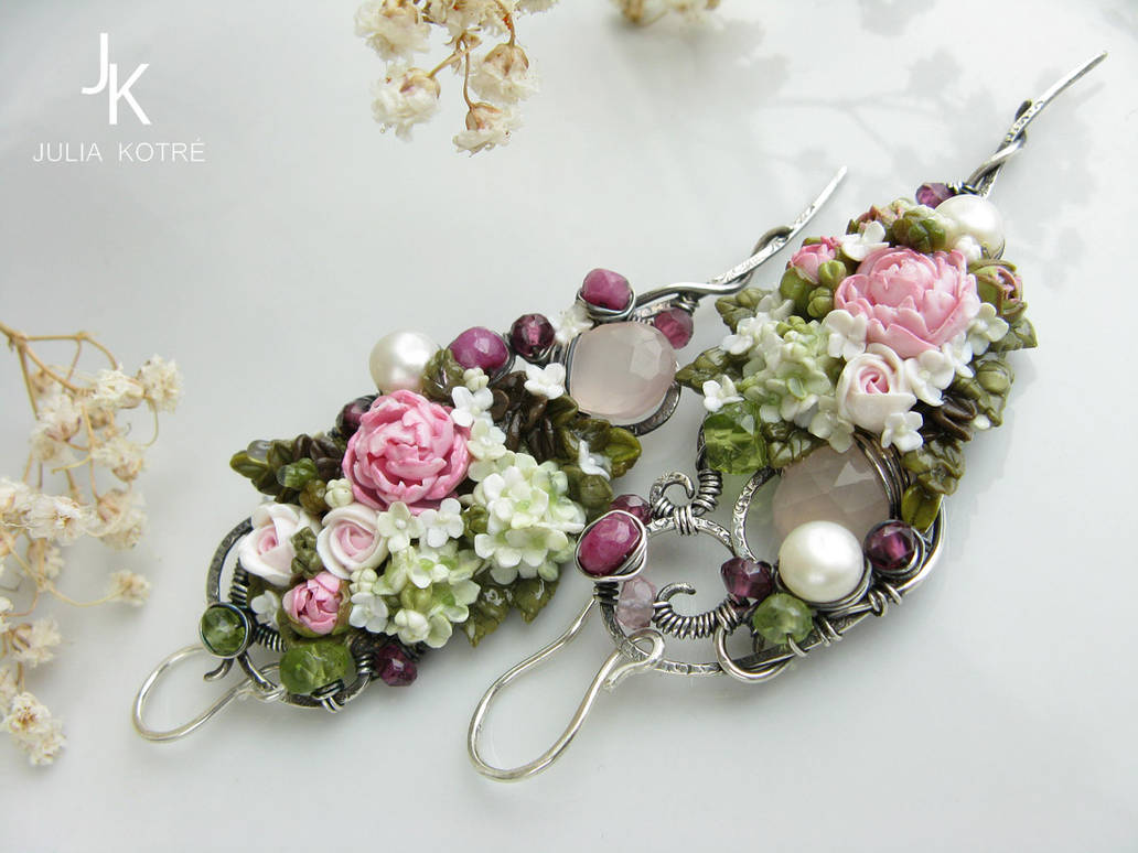 OOAK silver floral earrings On the wings of summer by JuliaKotreJewelry