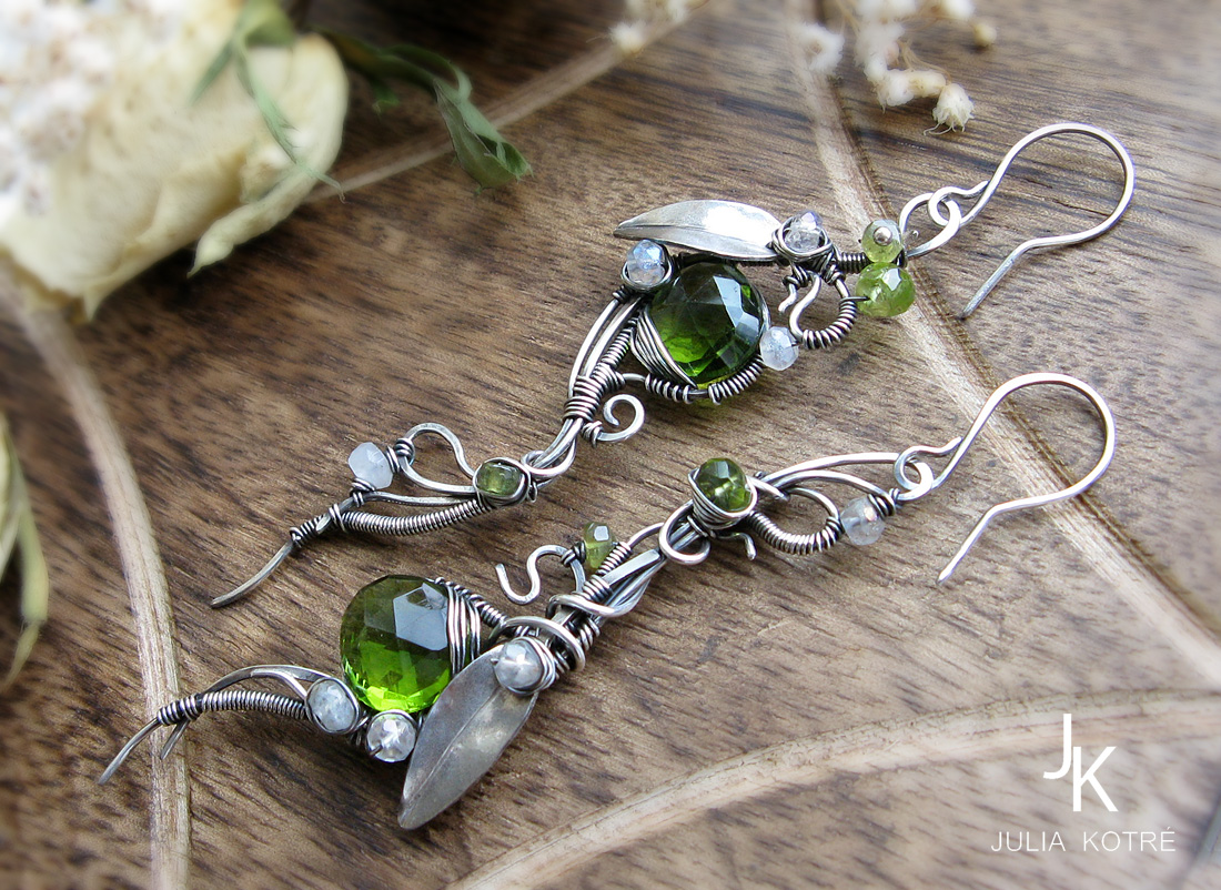 Long silver wire-wrapped earrings