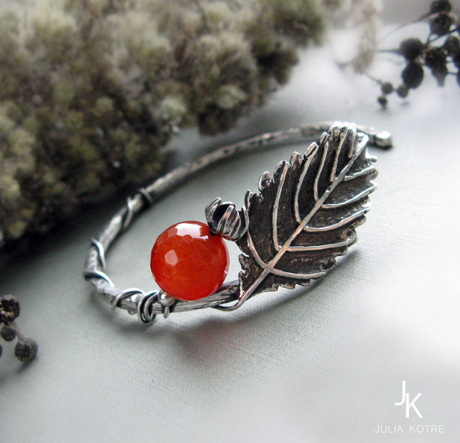 Winter rose hip silver twig bangle by JuliaKotreJewelry