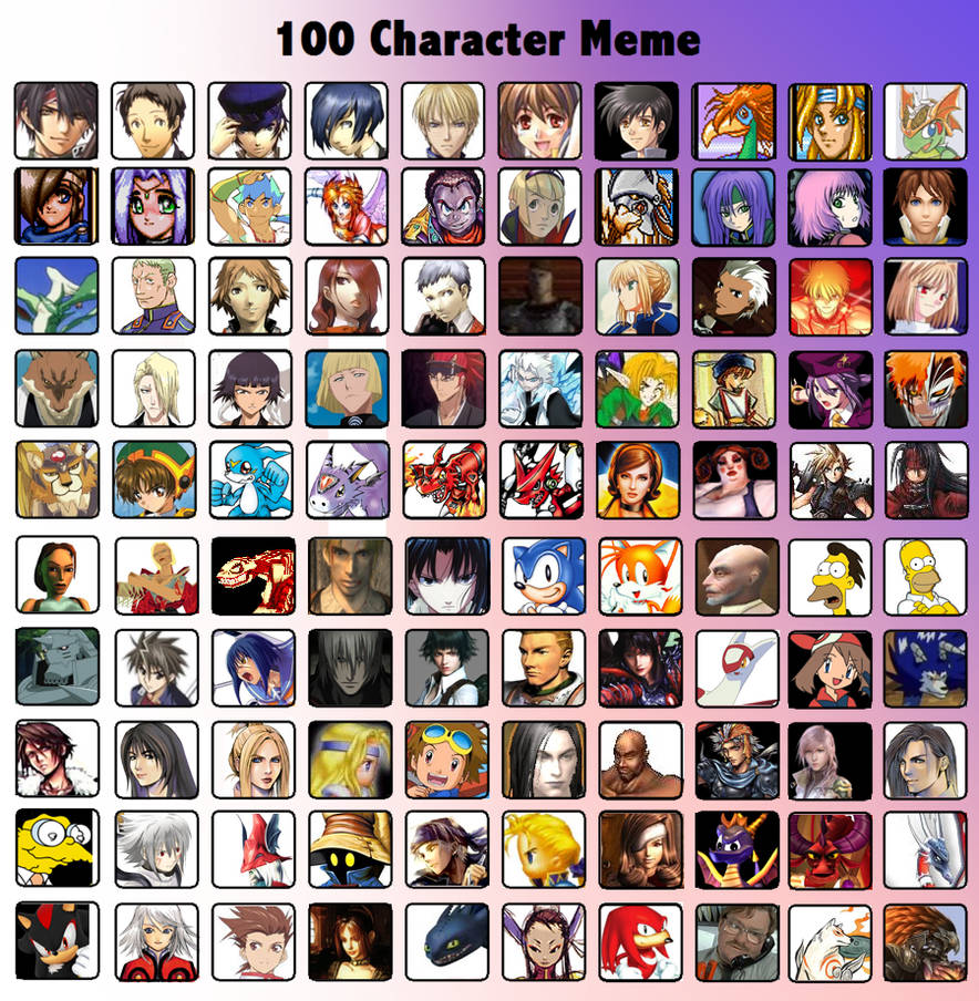 Meme Chacter 100 Characters Meme By Jde10 On Deviantart