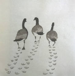 Geese strolling in snow - Chinese Brush Painting