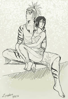 Rukia in Renji's Lap