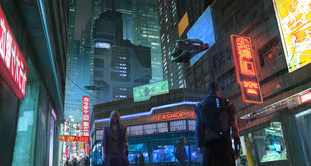 CyberPunk city street by KlausPillon
