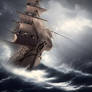 Ancient Ship Sailing in a Storm