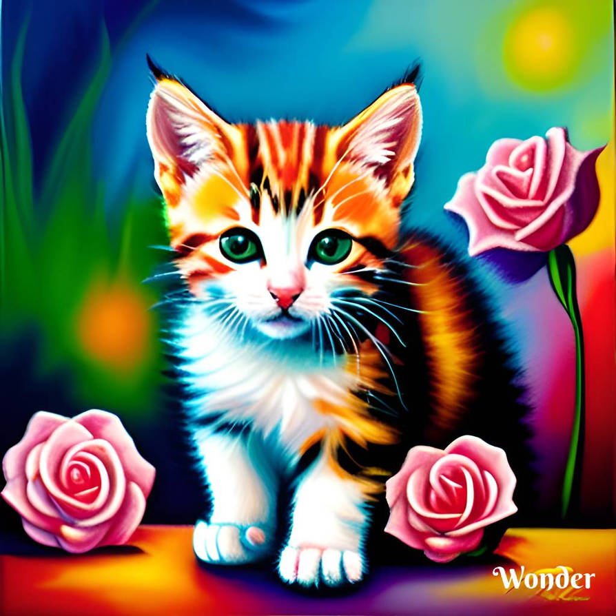 Kitten with Roses by ValkyrieEir on DeviantArt
