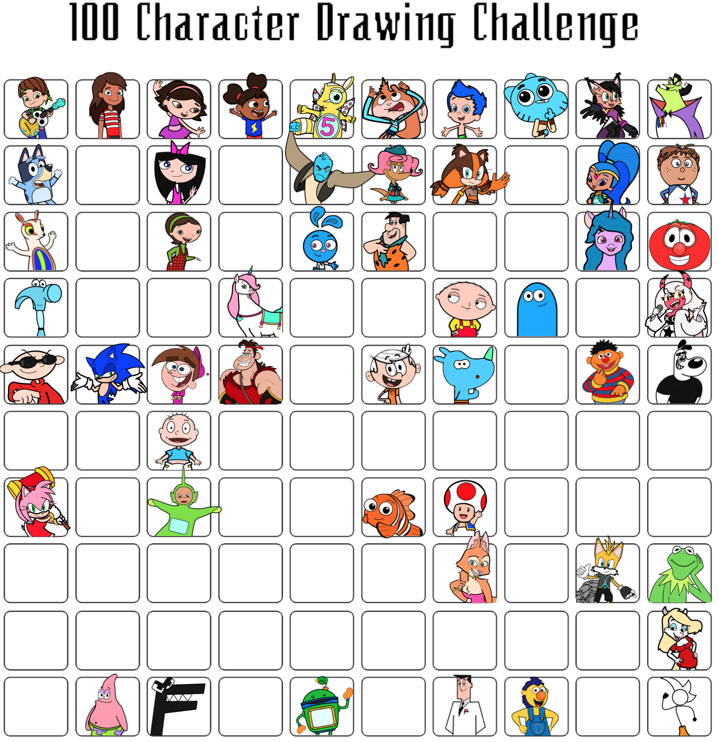 HALF-COMPLETE: 100 Character Drawing Challenge by worldwideweekly1009 ...