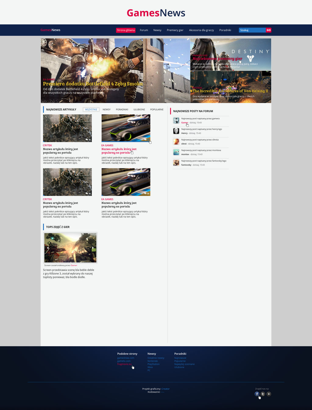 Second layout: Games News by nitro1design on DeviantArt