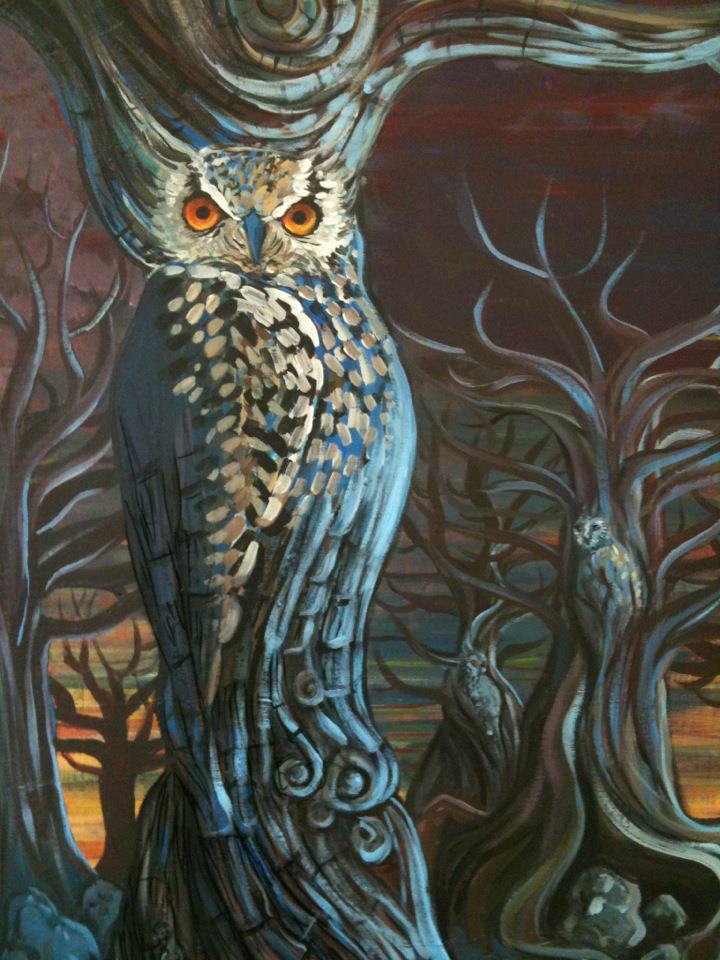 Final piece: Owls in the Trees [Closeup]