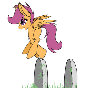Scootaloo plays leapfrog with her parents