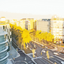 Golden light on city street