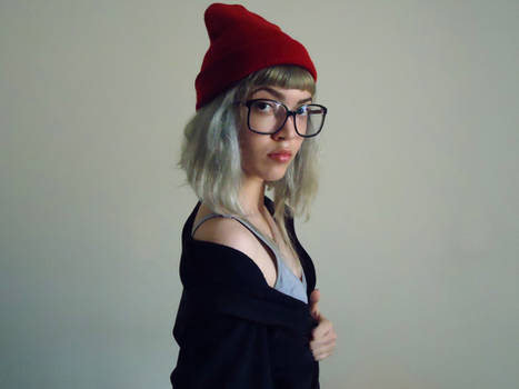 Red beanie in a silver hair [2]