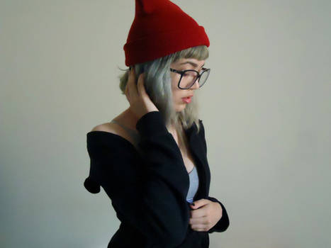 Red beanie in a silver hair [3]