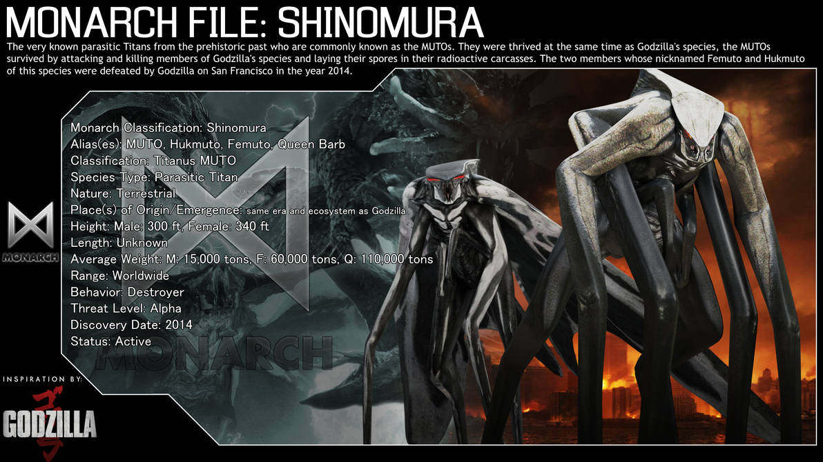 Monarch Files Monarch File - Shinomura/MUTO (Godzilla 2014) by EvanVizuett on DeviantArt