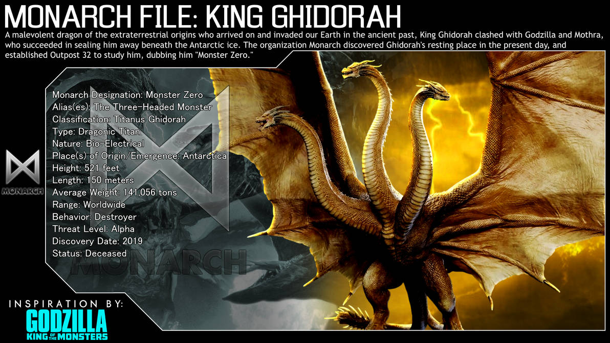 Monarch Files Monarch File - King Ghidorah (Godzilla: KotM) by EvanVizuett on DeviantArt